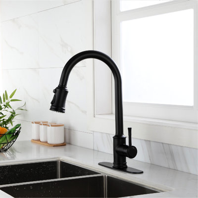 Robinet de cuisine tactile avec bec rétractable, acier inoxydable noir mat, levier unique pour un contrôle facile de la température et du débit, rotation de la buse élevée sur 360 °, traitement de surface contre la corrosion, aérateurs à eau douce