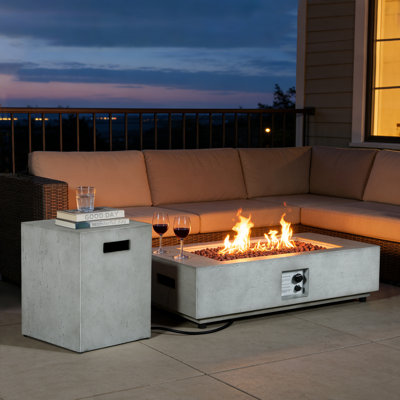 50,000 BTU Rectangular Gas Fire Pit With Lava Rocks & Weather-Resistant Cover