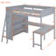 Lit mezzanine double gris avec bureau et tablette: Solution polyvalente pour chambre à coucher et tablette - Gris: Mobilier élégant
