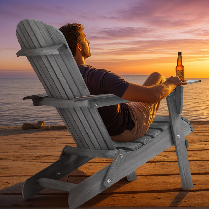 Chaise Adirondack pliante en bois (paquet de 2), pour jardin, pelouse, cour, Gris