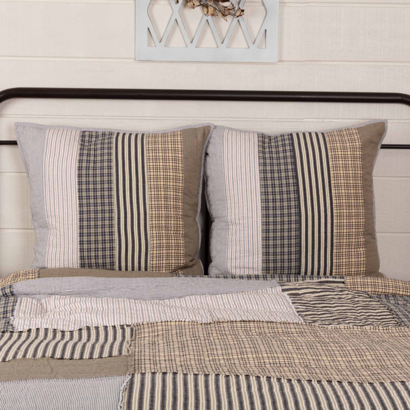 Ashmont Patchwork Cotton Euro Sham Set in Gray and Blue