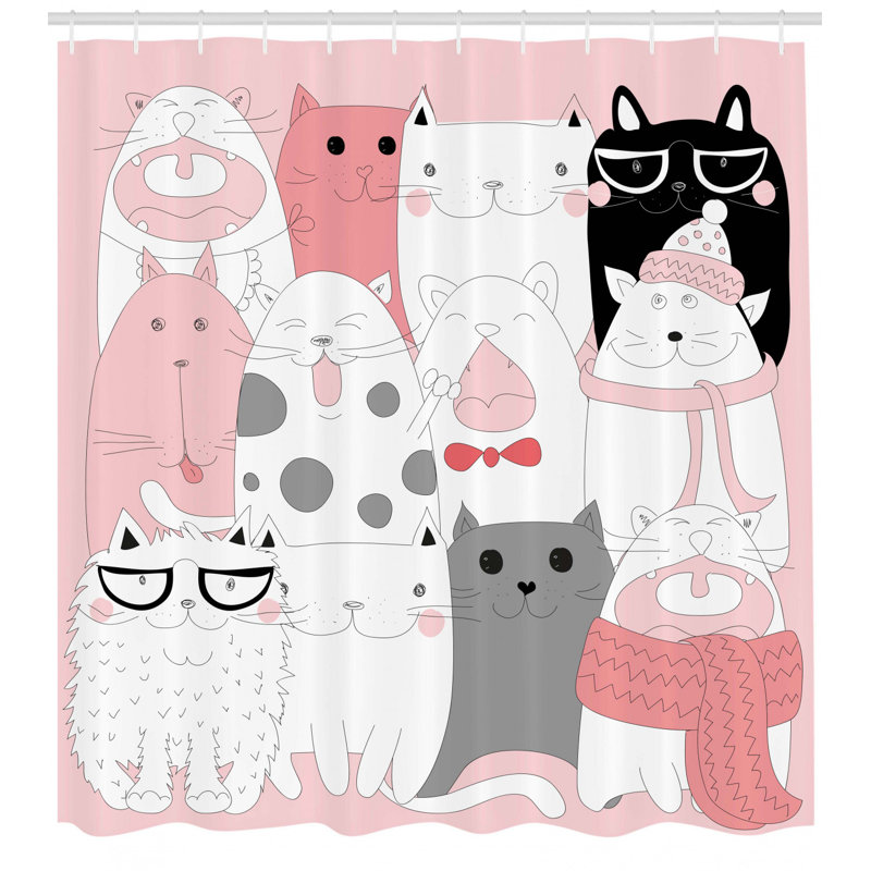 Ensemble de rideau de douche et crochets Cat, H 70 po x l 69 po