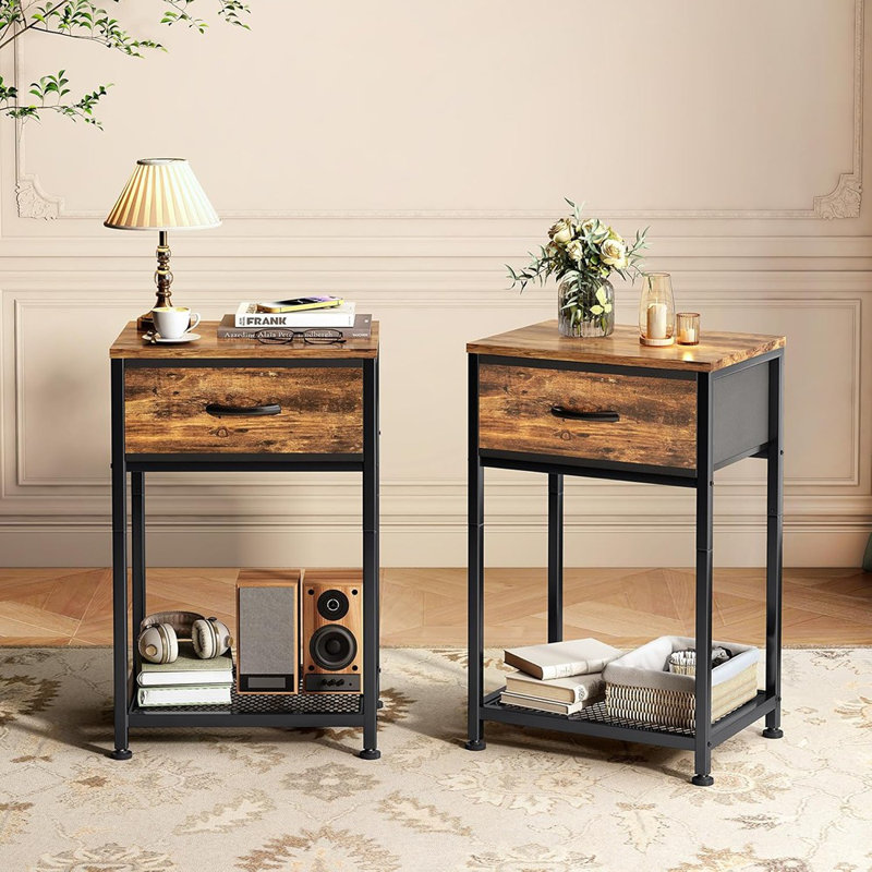 Night Stands Set Of 2,End Tables With Drawer For Bedroom Bed Side Table For Home, Rustic Brown Wood Night Stand Bedroom Nightstands Bedside Table Set Of 2