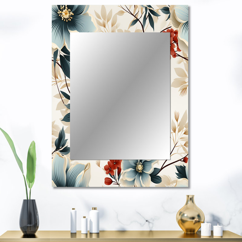 Motif floral zen asiatique rouge et blanc Arikah - miroir mural floral unique, 40 po x 30 po