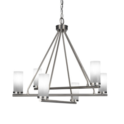 Trinity 6 Light Uplight Chandelier With 2.5” White Marble Glass