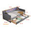 Lit de jour simple multifonctionnel avec lit gigogne, bureau d'étude, tablettes de rangement et éclairage à DEL intelligent pour les espaces de vie compacts.