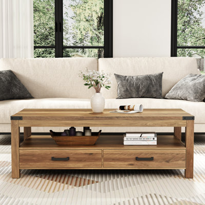 Rectangular Coffee Table With Two Storage Drawer And 2-tier Storage Shelves by Latitude Run