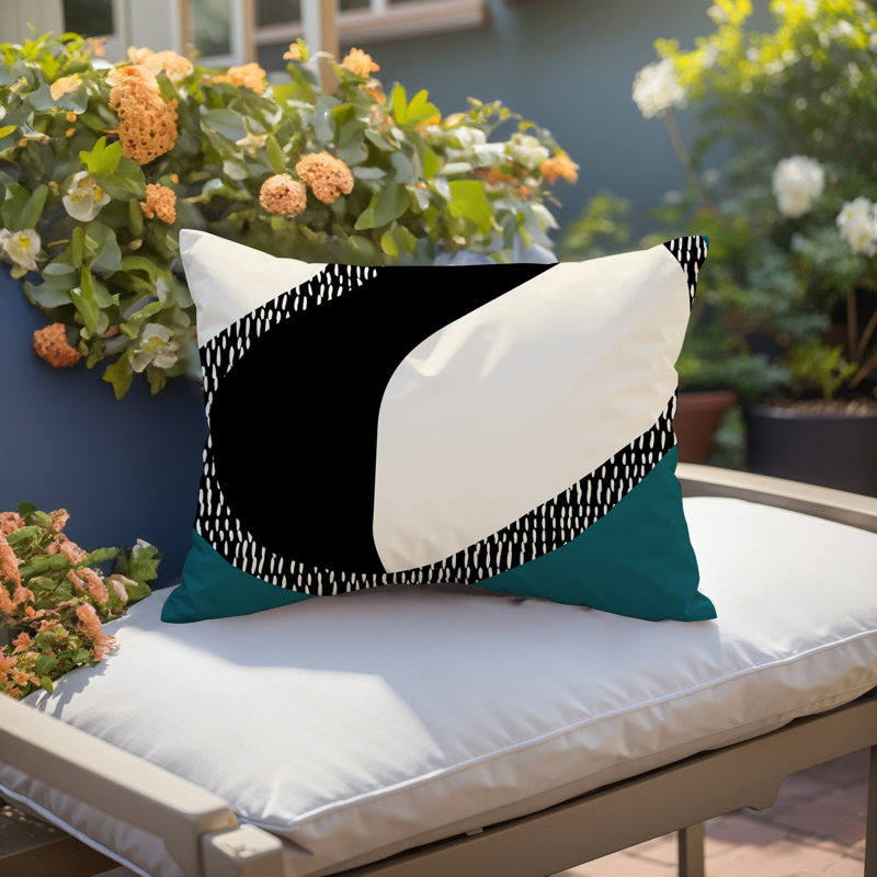 Coussin lombaire réversible intérieur / extérieur Vikka, H 18 po x l 25 po, Émeraude / noir / blanc cassé, Banda