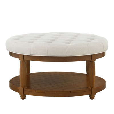 Large Round Upholstered Linen Coffee Table, 32.5"L X 32.5"W 18"H, , Easy To Assemble With Tools Wood Shelf Storage, 32.5 Inches In Width, 18 Height, Stable And Comfortable