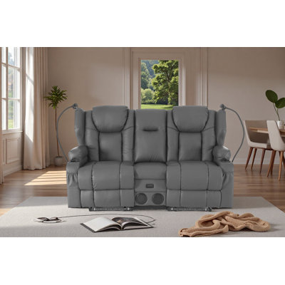 Reclining Loveseat, Leather Double Recliner Sofa With Side Pocket, zero clearance recliner  Loveseat Recliner For Living Room, RV, Home Theater