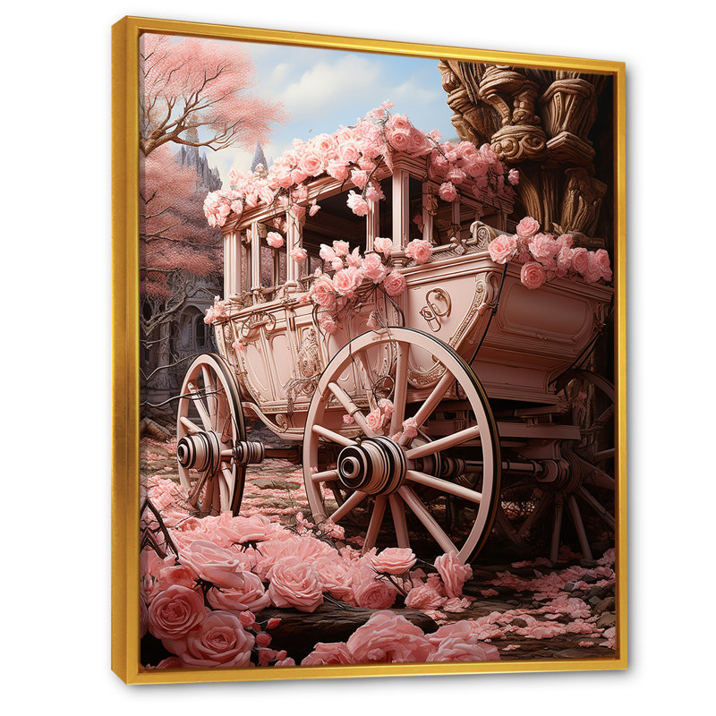 Romantisme voiture de mariage rose, Cadre flottant doré, H 32 po x l 24 po x P 1 po