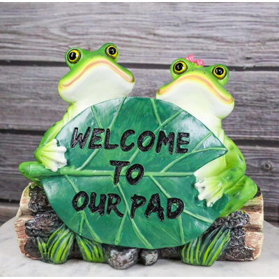 Welcome To Our Pad Frog Couple Sitting On Log With Lilypad Sign Figurine