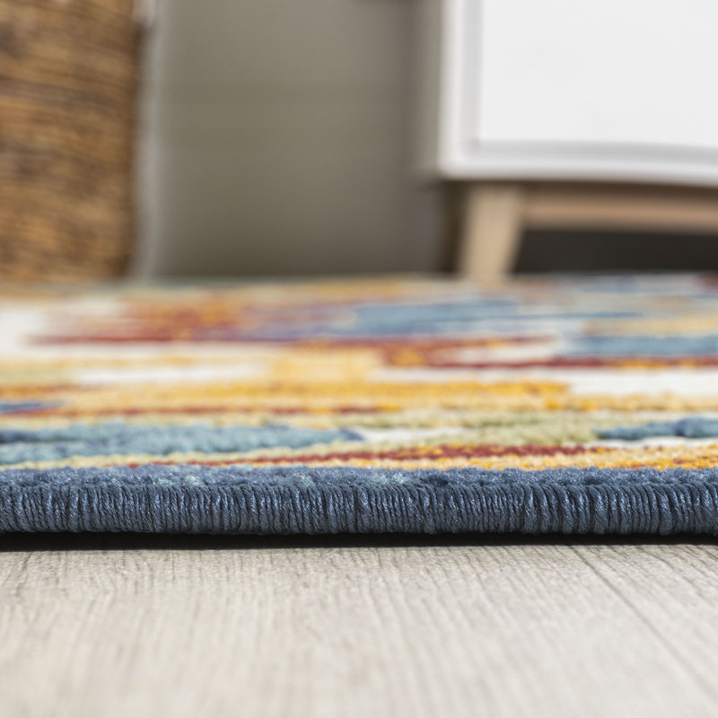 Tapis d'intérieur / extérieur rouge / bleu / jaune Flora, Rectangle 3 pi x 5 pi, Red/Blue/Yellow