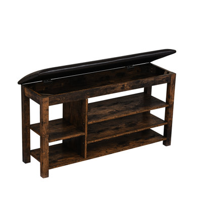 Adjustable Height Long Bench, Rubberwood Frame, Comfortable Pu Leather And Sponge Seat, Concealed Storage Design, Three Layers Of Ventilation Storage, Solid Wooden Legs, 22" Product Height, 33.7Kgs