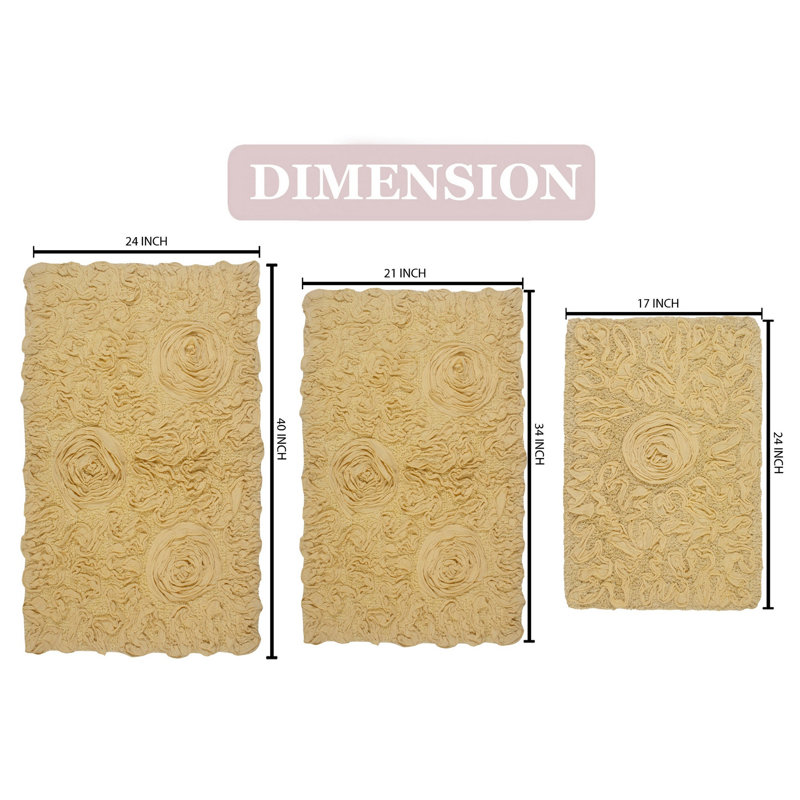 100% Cotton Bath Rug (Set of 3), Yellow
