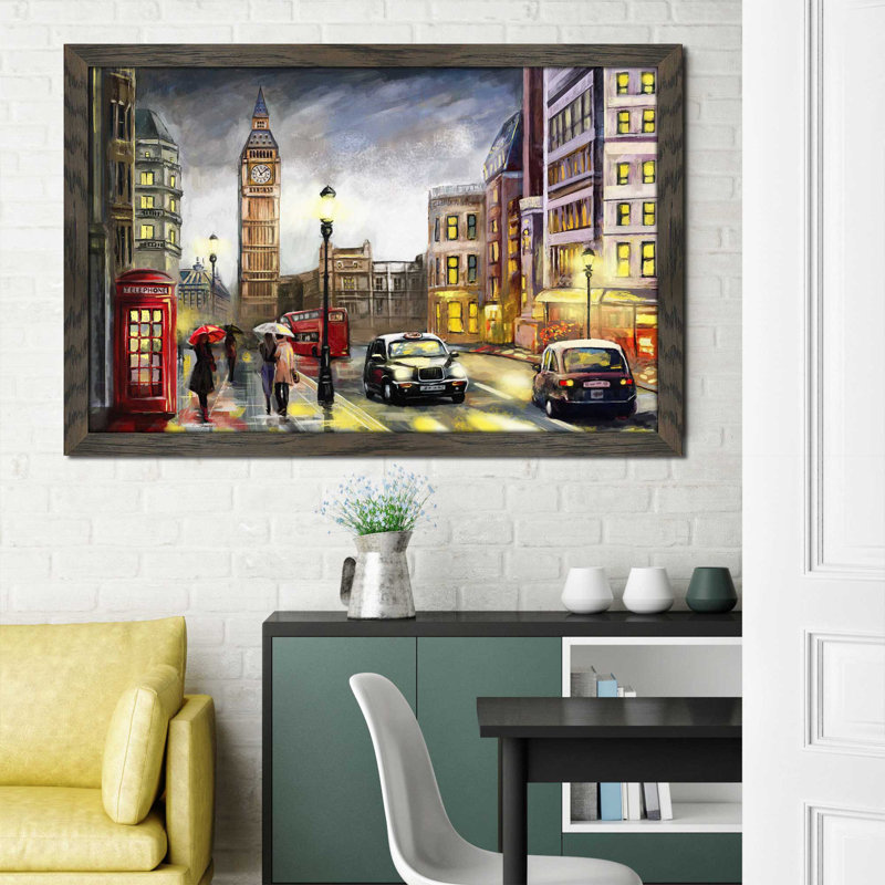 «London Streets», reproduction encadrée, H 21,5 po x l 27,5 po x P 0,75 po, Cadre chocolat patiné