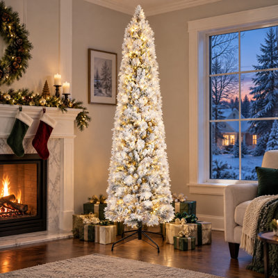 Sapin de Noël artificiel vert de 2,3 m (7,5 pi) préilluminé, 1466 extrémités de branches fournies, 400 lumières claires homologuées UL, montage facile avec support en métal