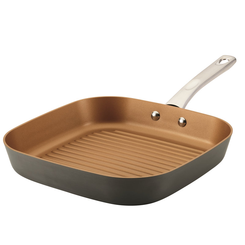Ayesha Curry Home Collection Hard Anodized Nonstick Deep Square Stovetop Grill Pan, 11.25 Inch, Gray