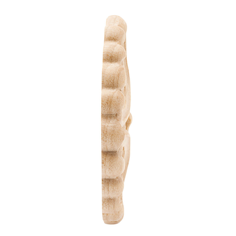 3-1/2 in x 3/8 in Unfinished Small Hand Carved Solid Hard Maple Decorative Rosette Wood Applique
