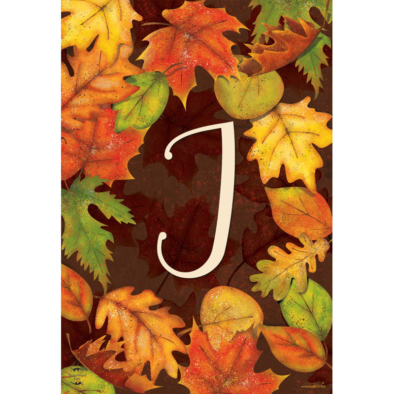 Feuilles d'automne, monogramme, lettre J, drapeau de jardin