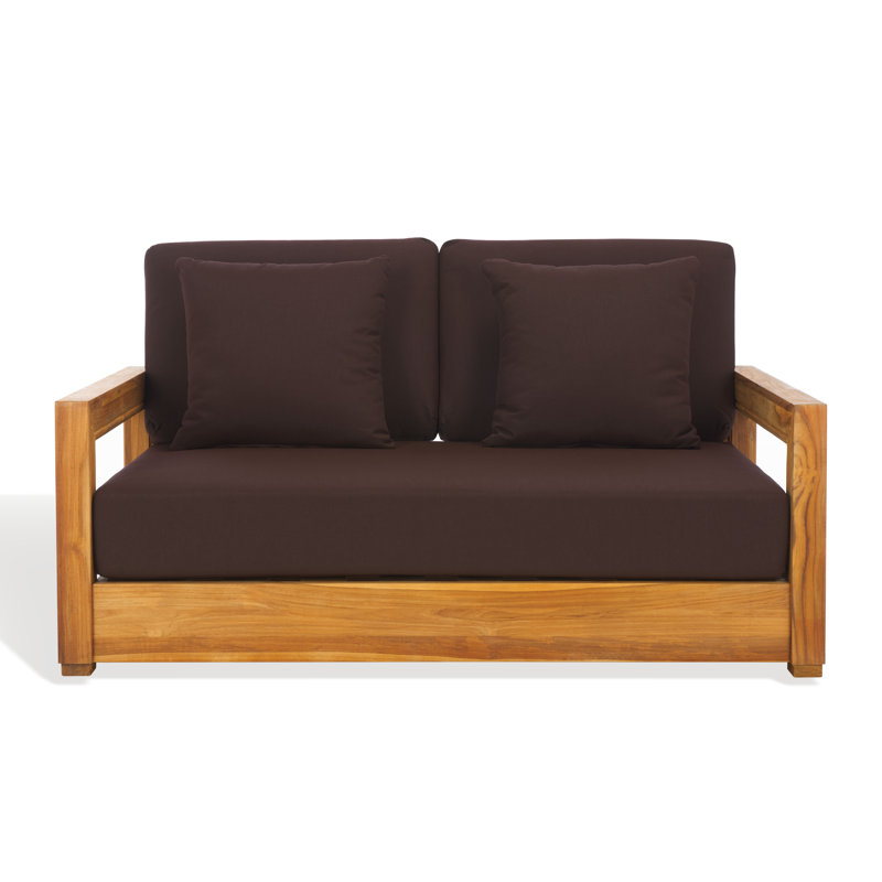 Montford Teak Loveseat with Cushions, Dark Brown