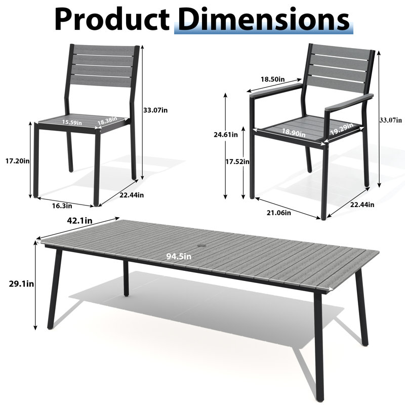 10 - Person Aluminum Outdoor Dining Set with Stackable Chairs, Gray