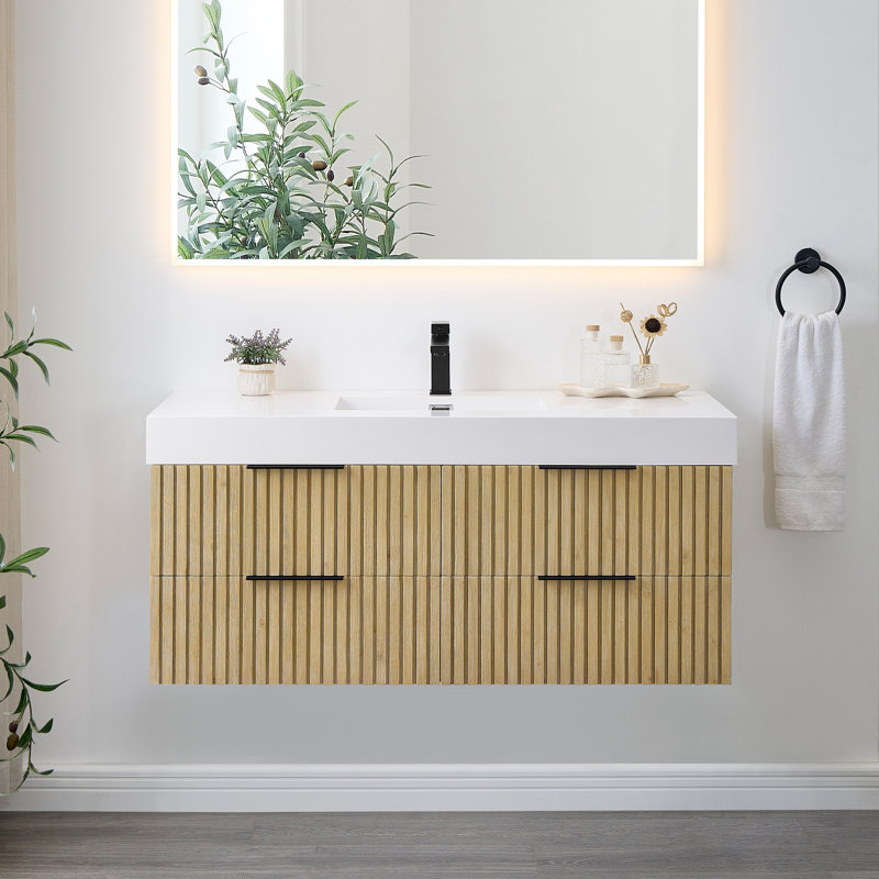 Livia 48" Wall-mounted Single Bathroom Vanity with White Artificial Drop-in Sink without Mirror