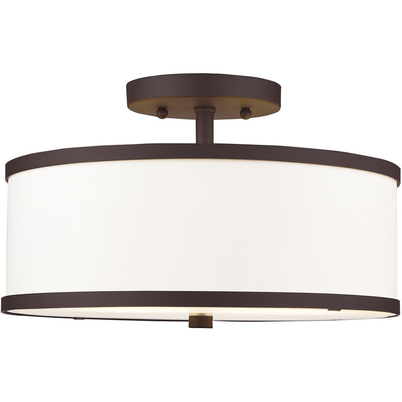 Plafonnier semi-encastré en tissu Enda, H 8 po x l 13 po x P 13 po, Blanc cassé, Bronze