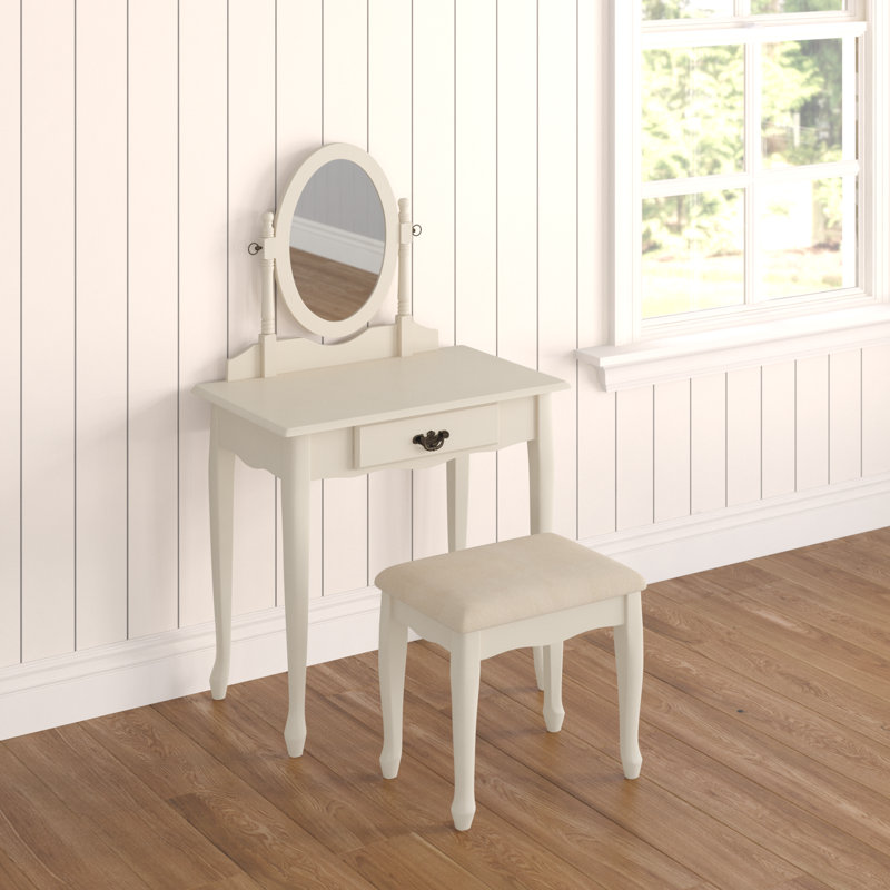 Ensemble coiffeuse avec miroir Ogden, Blanc