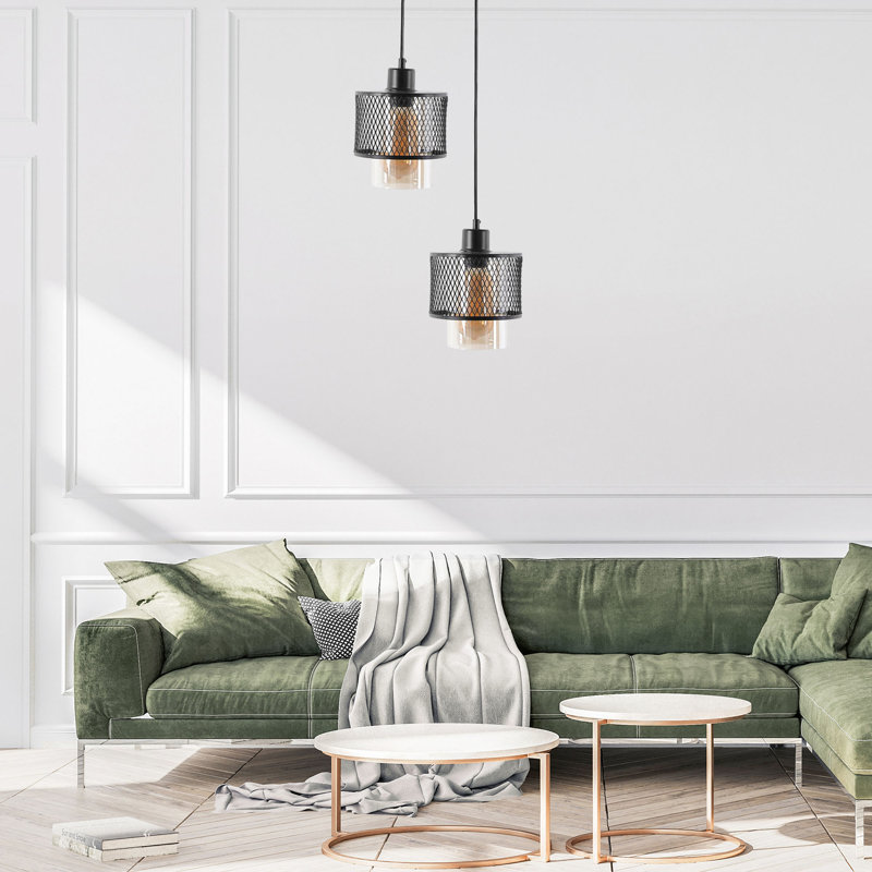 Luminaire suspendu tambour à 2 lumières Wasser, Noir