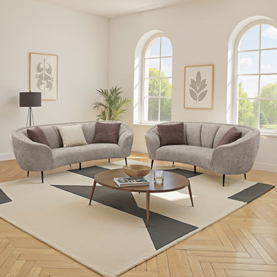 Beige 2-Piece Upholstered Curved Sofa Set