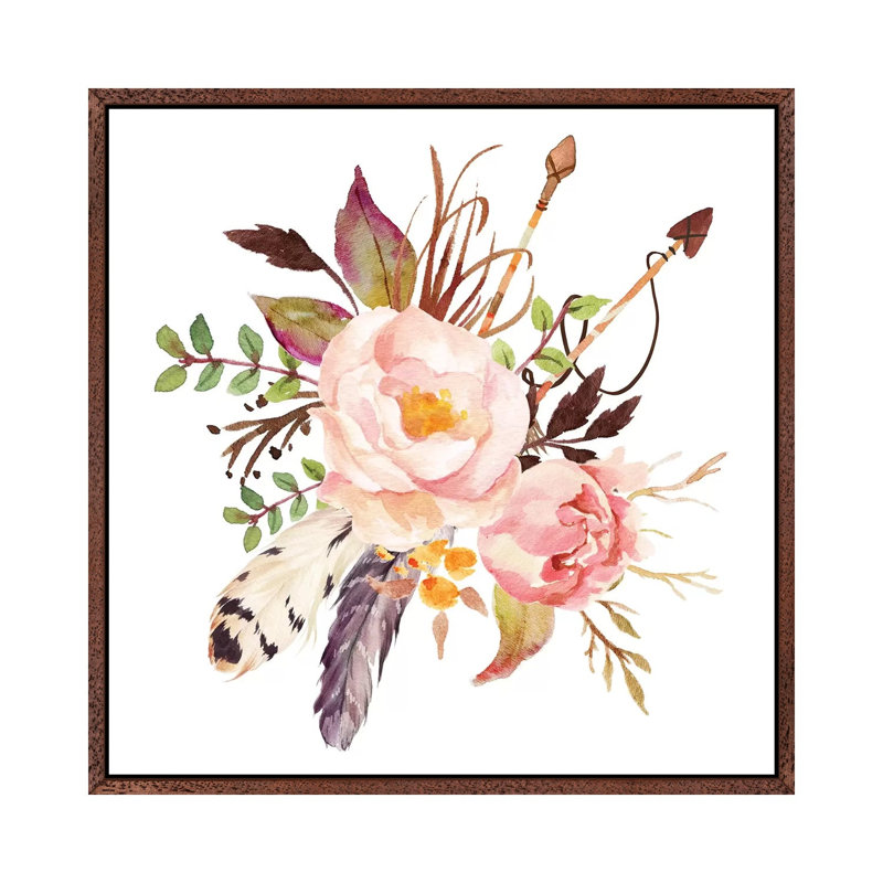 Floral - Painting on Canvas, Classic Brown Wood Framed, 66.04cm H x 66.04cm W x 3.81cm D
