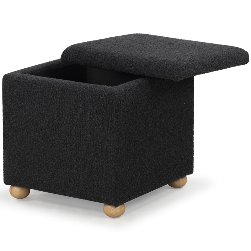 Becka Square Boucle Storage Ottoman, Black Boucle
