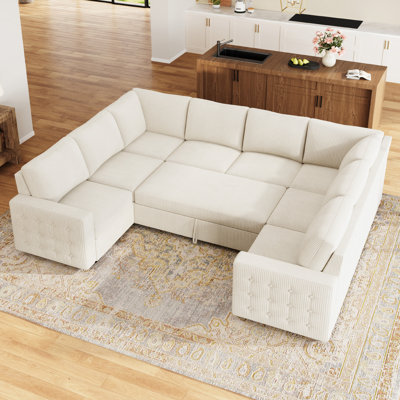 Rundey 111.8in U Shaped Sleeper Sofa Sectional Sofa Bed With Storage Seat