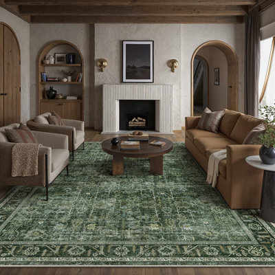 Tapis oriental vintage rétro vert