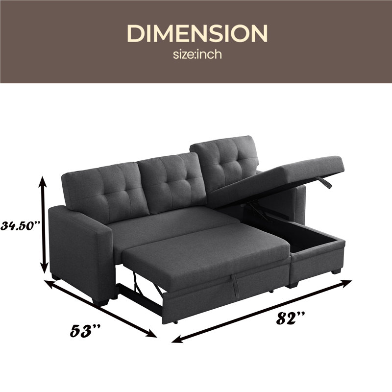 Canapé modulaire convertible rembourré avec méridienne coulissante, Lin gris foncé