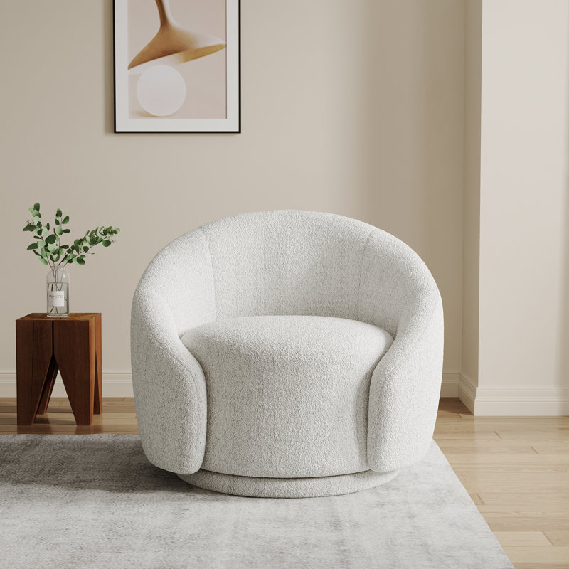 Fauteuil demi-tonneau pivotant rembourré Aunna, Ourson blanc