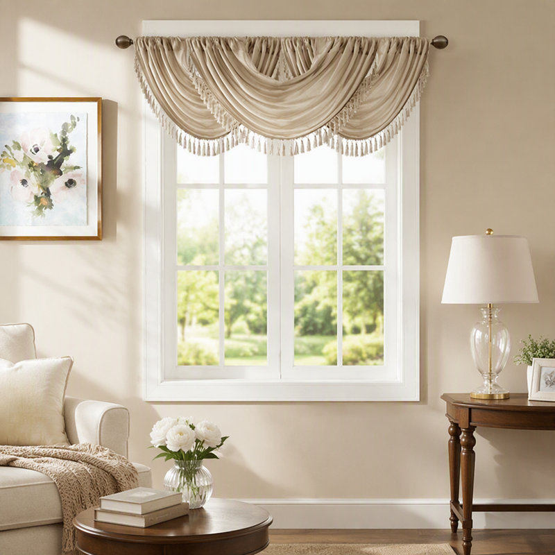 Faux Silk Waterfall Embellished Valance Champagne 38X46", Champagne