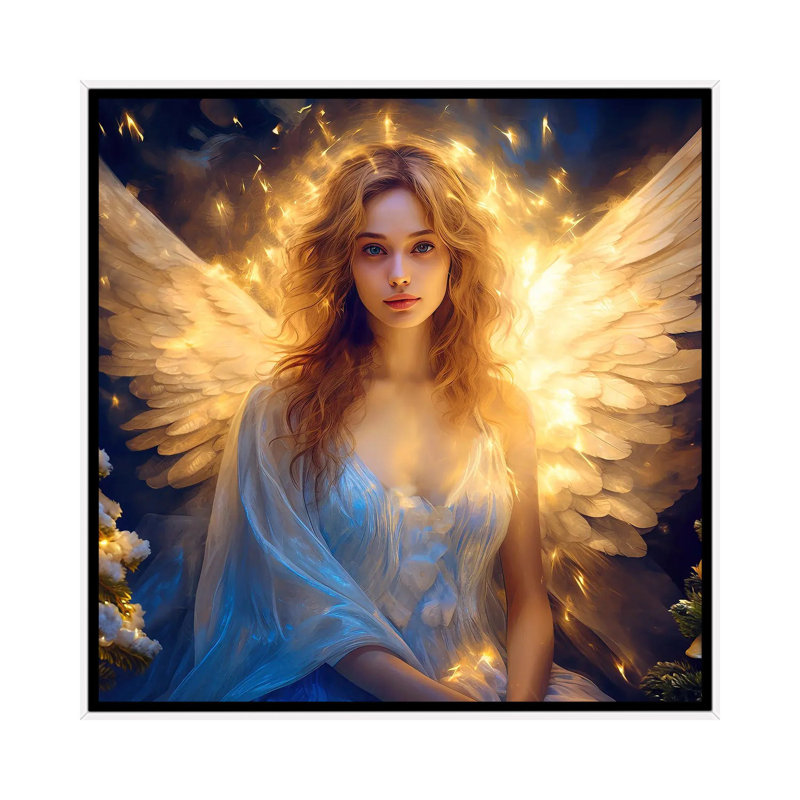 Advent Angel - Wall Art Print - Framed Canvas, 18" H x 18" W, Floater Framed without Mat, White