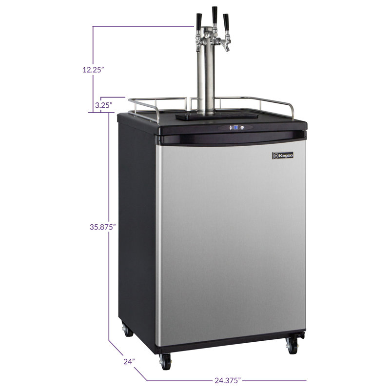 24" Stainless Steel Triple Tap Freestanding Kegerator with Adjustable Temperature