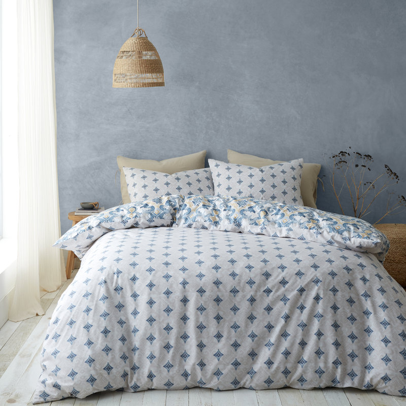 Cotton Blend Geometric Shapes Duvet Cover Set with Pillowcases Included, Single - 1 Standard Pillowcase