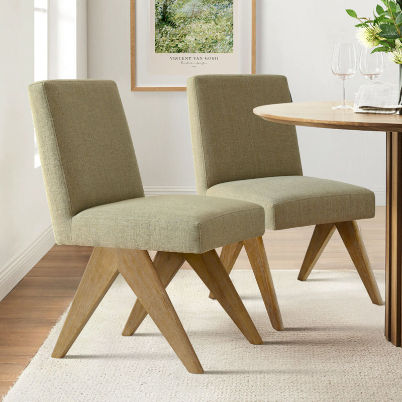 Bilon 19.5" H Solid Wood Parsons Dining Chair (Set of 2), Green Linen