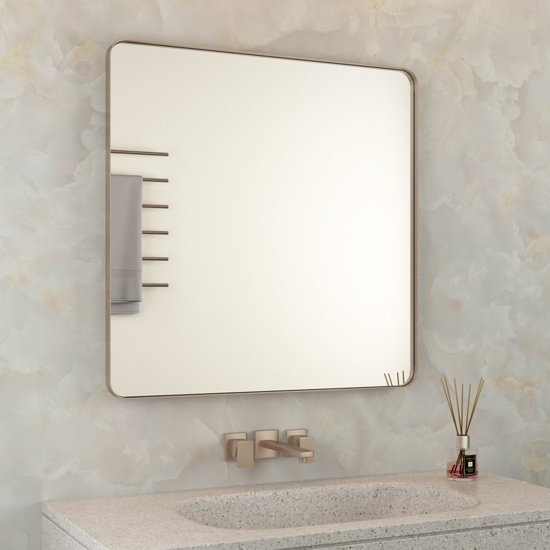 Miroir de salle de bain mural et d'angle Lesamuel, 30 po x 30 po, Nickel brossé