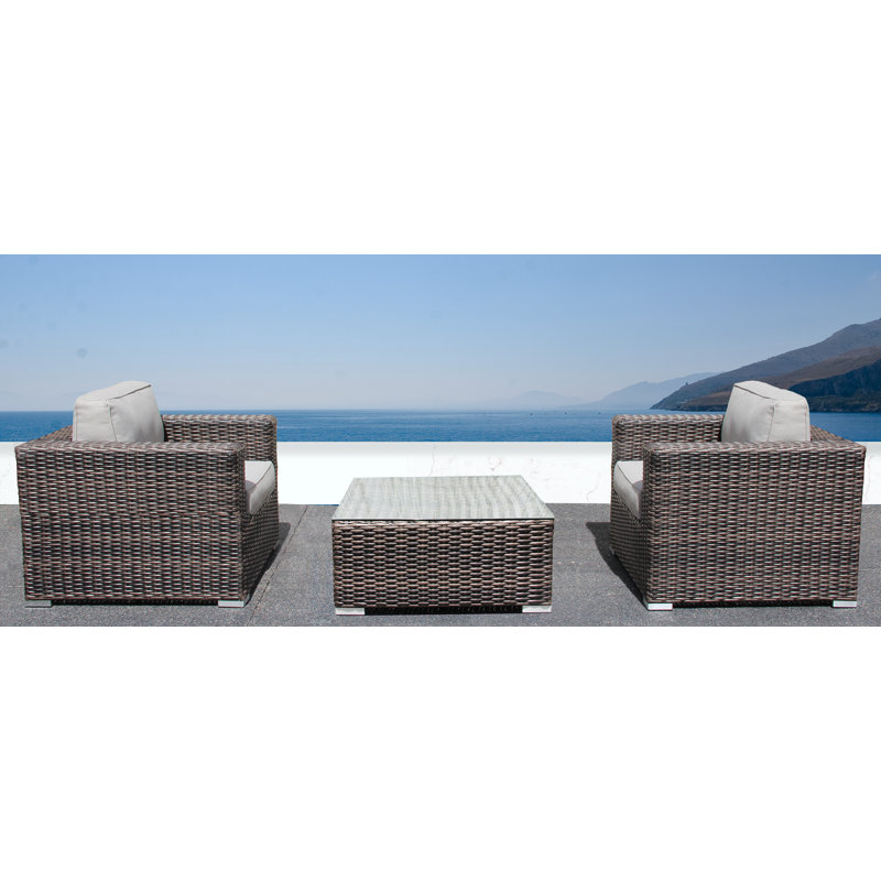 Ensemble de conversation pour 2 personnes avec coussins Commodore Wicker, Brown, Olefin Gray