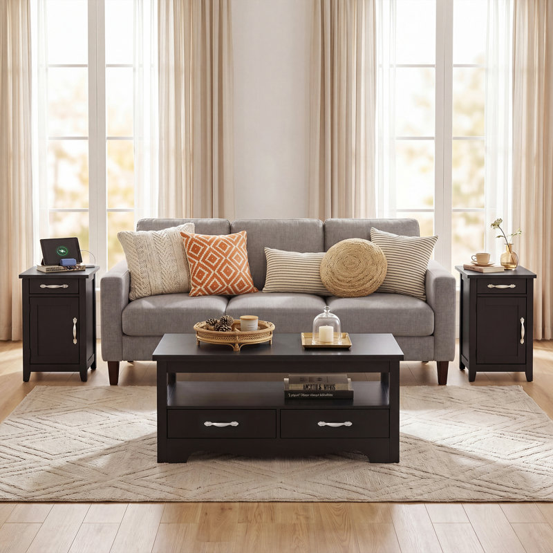 3-Piece Living Room Table Set, Black