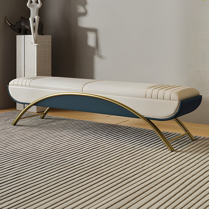 Italian Light Luxury Bed End Stool Storage Stool Upholstered Storage Bench, Dark Blue/Off-White