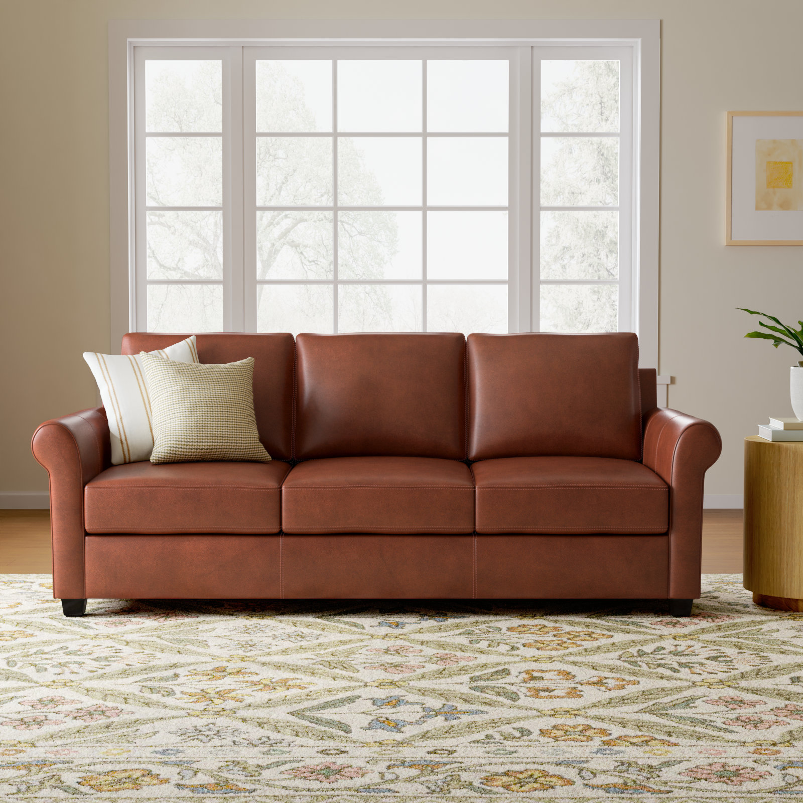 Cataldo 86'' Upholstered Sofa, Sidekick Cobble Stone Genuine Leather
