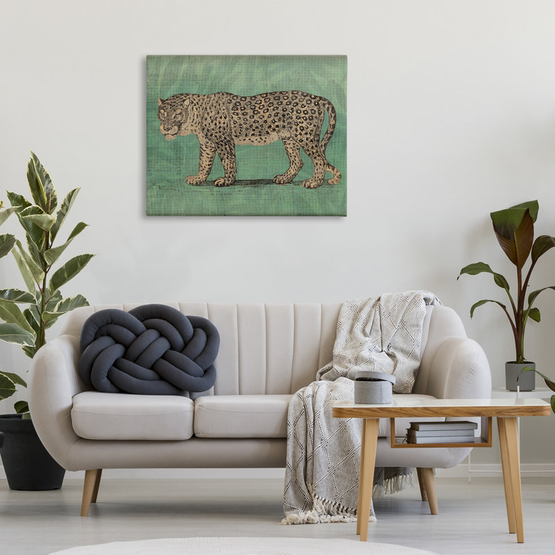 Art mural féroce léopard sur toile verte par June Erica Vess, H 24 po x l 30 po x P 1,5 po