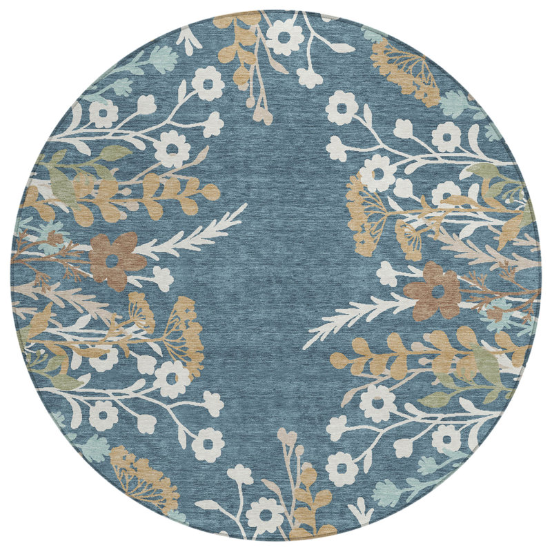 Machine Washable Indoor/Outdoor Bourkelands ACN2334 Floral Rug, Round 8'