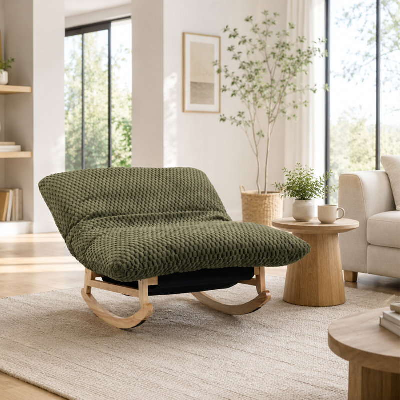 Fauteuil de lecture surdimensionné en velours côtelé avec cadre en caoutchouc, green